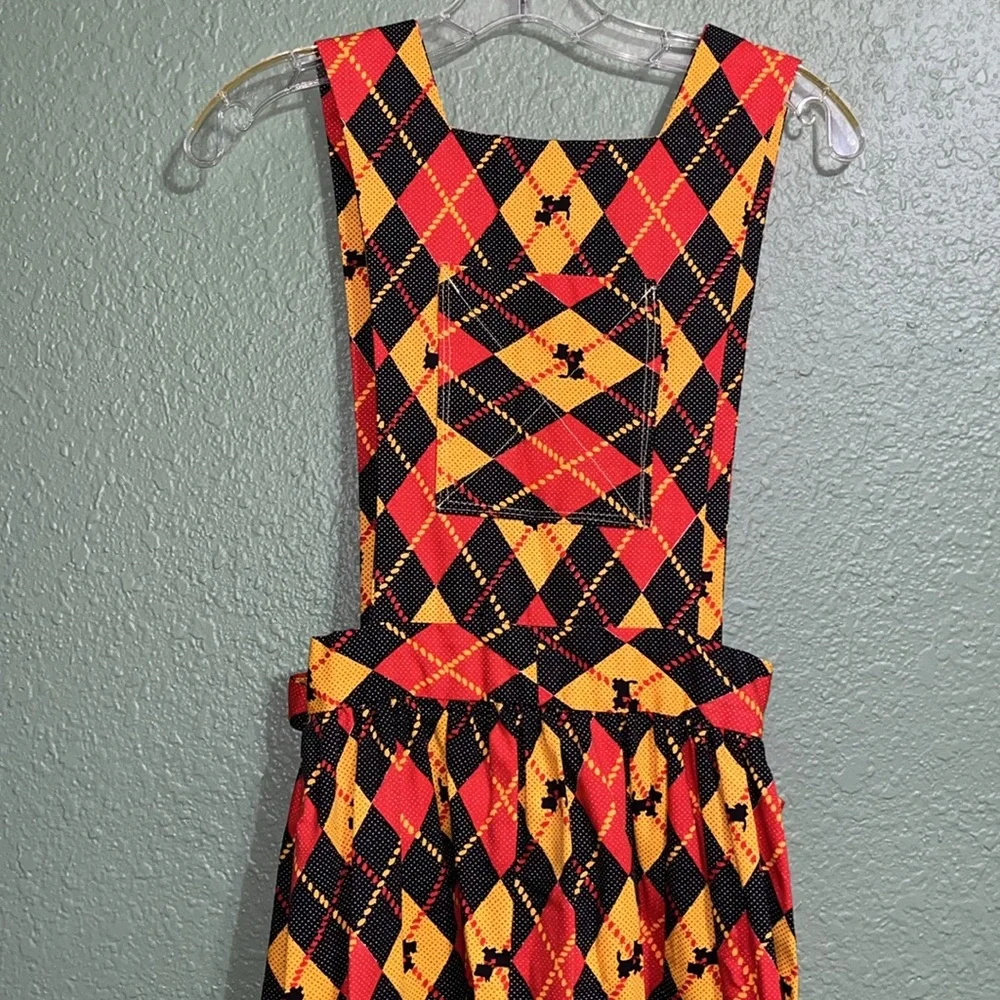 Vintage 50s 60s Scotty Dog Argyle Dress Jumper Sleeveless Overall - Picture 4 of 10